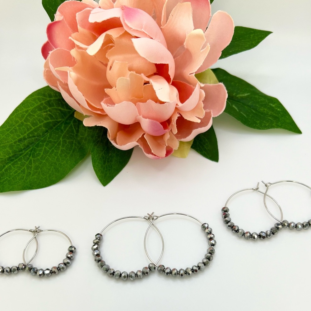 Silver Beaded Hoop Earrings